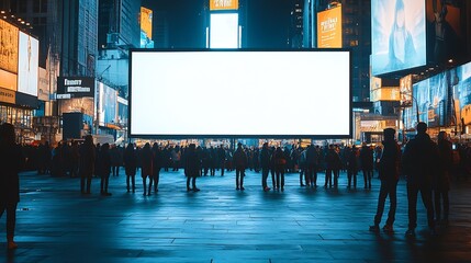 People Standing Before a Bright Display Screen in Times Square at Night : Generative AI