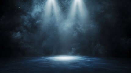 Fototapeta premium Mysterious spotlight in a dark atmosphere creates an intriguing visual effect.