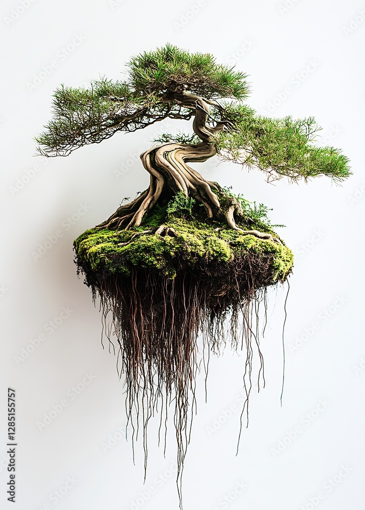 Poster Artistic Bonsai Tree with Intricate Roots Displayed in a Minimalist Style : Generative AI