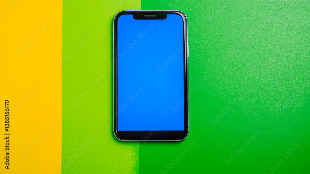 Poster smartphone display mockup on vibrant background studio setting digital art isolated view modern conc