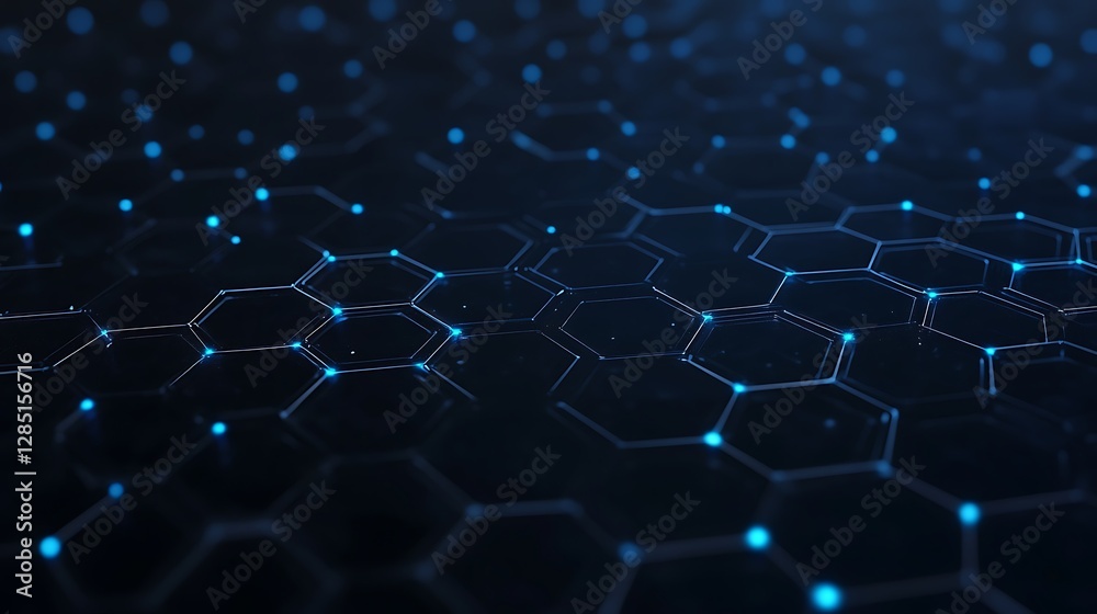 Leinwandbilder abstract hexagonal pattern with glowing blue dots on a dark background.