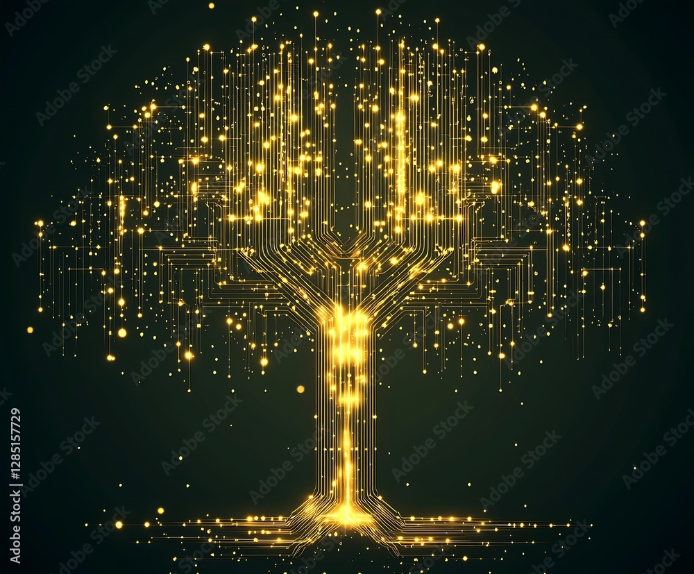 Poster Illuminated digital tree art showcasing modern technology intertwined with natural elements and design : Generative AI