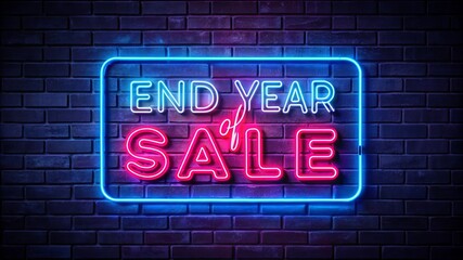 Obraz premium Bright Neon Sign for End Year Sale Displayed on a Brick Wall in a Shopping Environment