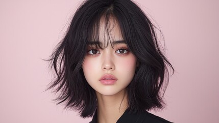 Young Woman with Short Black Hair  Beauty Portrait  Fashion Model