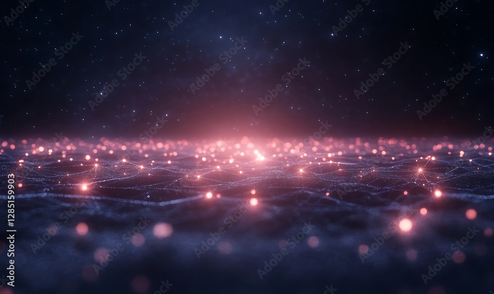Aufkleber vibrant luminous particles scattered across a dark surface, creating a cosmic atmosphere.
