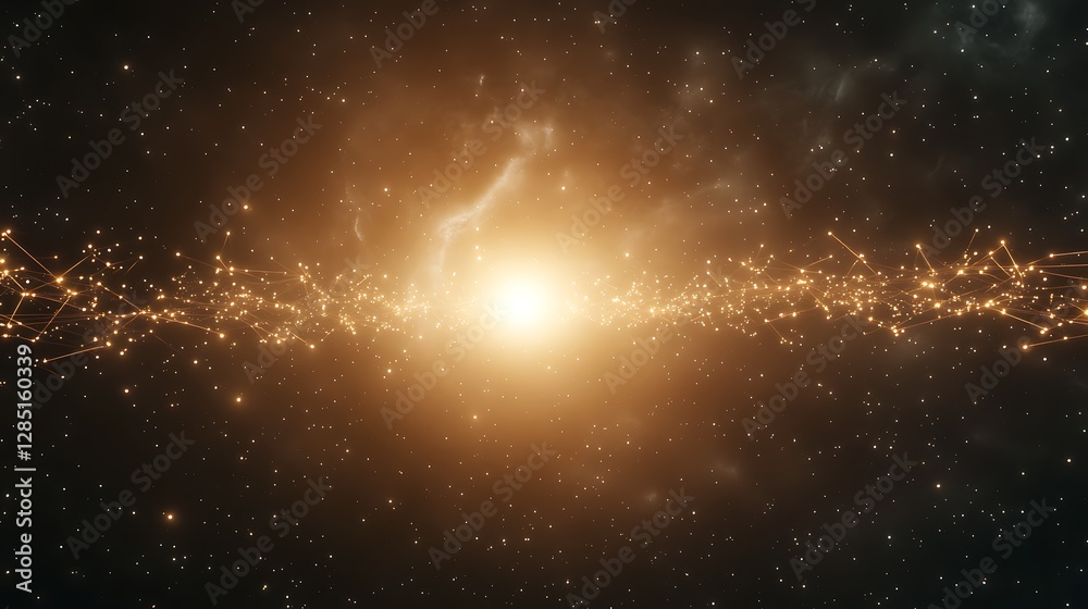 Aufkleber Cosmic scene showcasing a bright central star surrounded by glowing particles in a dark space environment.