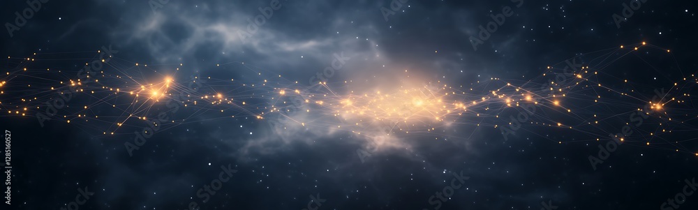 Poster Vast cosmic scene with glowing stars and interstellar clouds in deep space.
