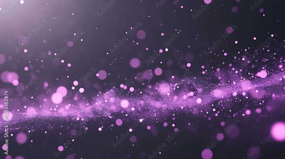 Poster abstract purple particles glowing against a dark background, creating a mystical and dreamy atmosphe