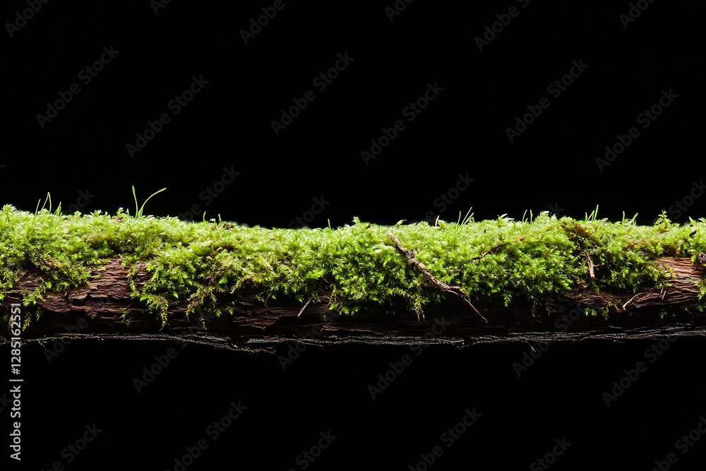 Poster an artistic view of vibrant green moss on a log against a dark background showcasing natural texture