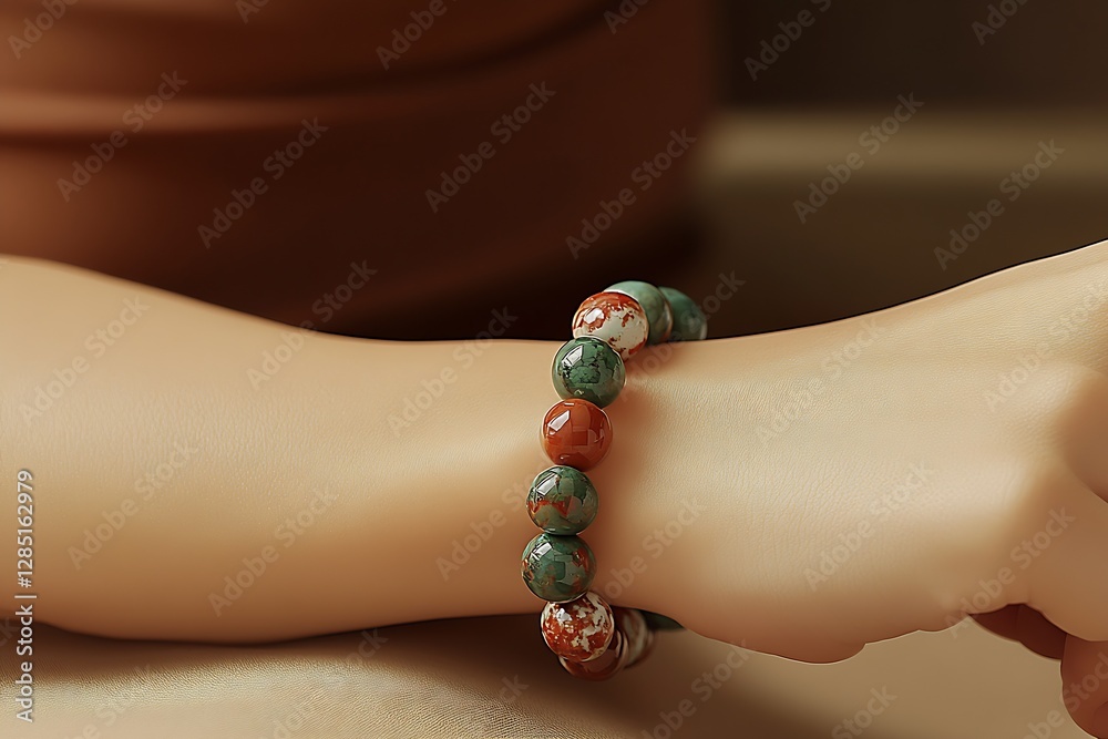 Aufkleber stylish bracelet adorned with colorful red and green gemstones elegantly accentuating a wrist in sof