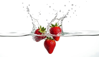 Strawberries Splashing Water Fresh Fruit Splash Macro Photography