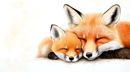 Obraz premium Two Foxes Resting, Watercolor Style