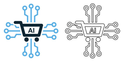 AI retail icon vector, symbolizing smart commerce, automation, and artificial intelligence © Xharites