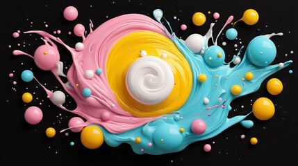 Obraz premium Abstract Colorful Paint Splashes Swirls and Bubbles on Black Background