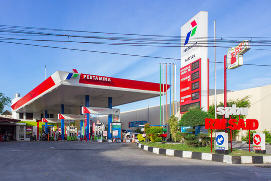 Surakarta - Indonesia, May 23, 2025 : Pertamina Indonesia gas station or called SPBU Pertamina, located on Solo city