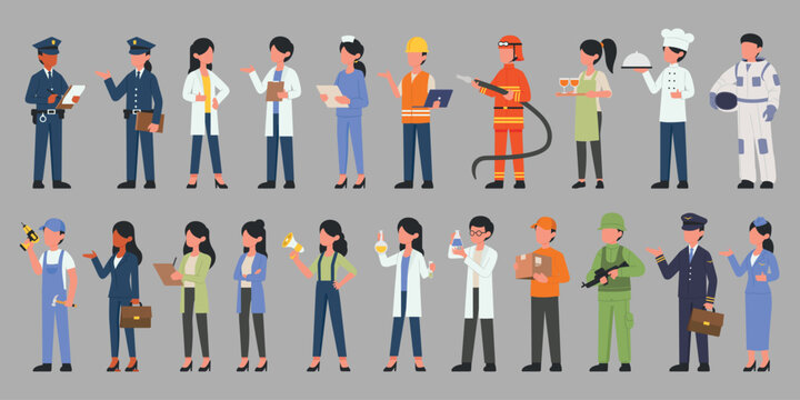 Group of various occupations people character flat graphic vector illustration