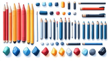 Naklejka premium Colorful Artistic Resources: Pencils, Pens, and Creative Tools