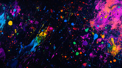of neon colors splattered across a dark surface, giving off an energetic and bold look 