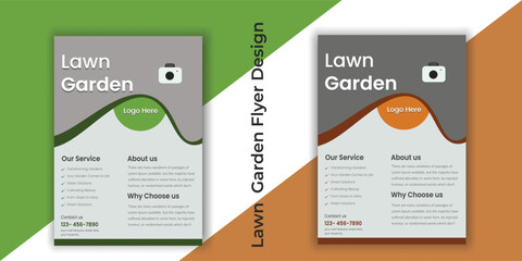 Flyer design template for lawn and gardening services. Design of a poster leaflet for gardening and tree services. Template for lawnmower flyers