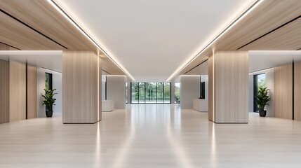 Obraz premium Contemporary urban office design a minimalist approach in wide-angle architectural photography