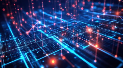 Abstract Digital Network: Interconnected Nodes and Data Streams