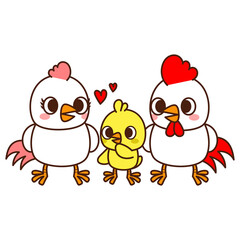 Rooster cock with hen and chicks, Chicken family
