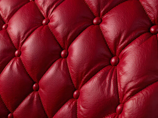 Fototapeta premium Red leather cushion with quilted pattern, close-up of luxurious furniture fabric texture for interior design.