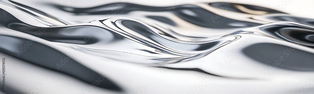 Leinwandbilder fluid metallic surface with dynamic waves and reflections creates a modern, abstract visual effect.