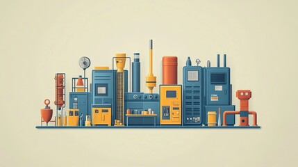 Obraz premium Industrial Flat Design Vector Illustration of Equipment and Tools
