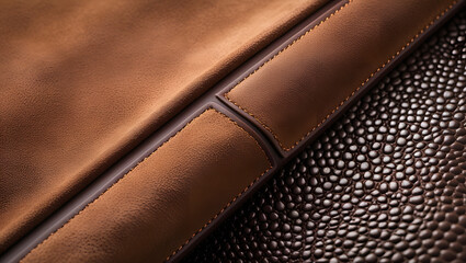 Leather, texture, brown, material, close-up, stitching, seam, craftsmanship, quality, natural, grain, smooth, rough, folded, overlap, luxury, elegant, sophisticated, handcrafted, artisan, detail, fine