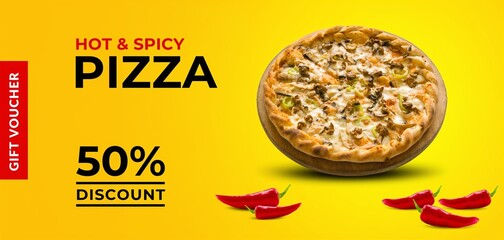 Gift Certificate "Pizza - 50% Discount," Tasty and Eye-Catching Design