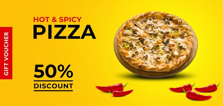 Gift Certificate "Pizza - 50% Discount," Tasty and Eye-Catching Design - Powered by Adobe
