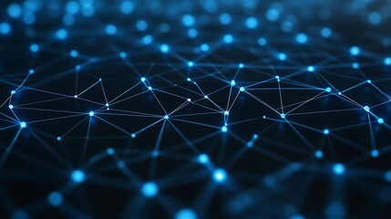 Obraz premium Abstract digital network illustration with glowing blue nodes and lines on a dark background.