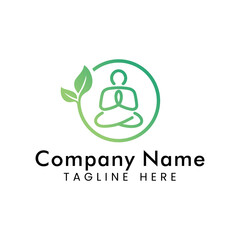 Meditation yoga logo design with leaf  