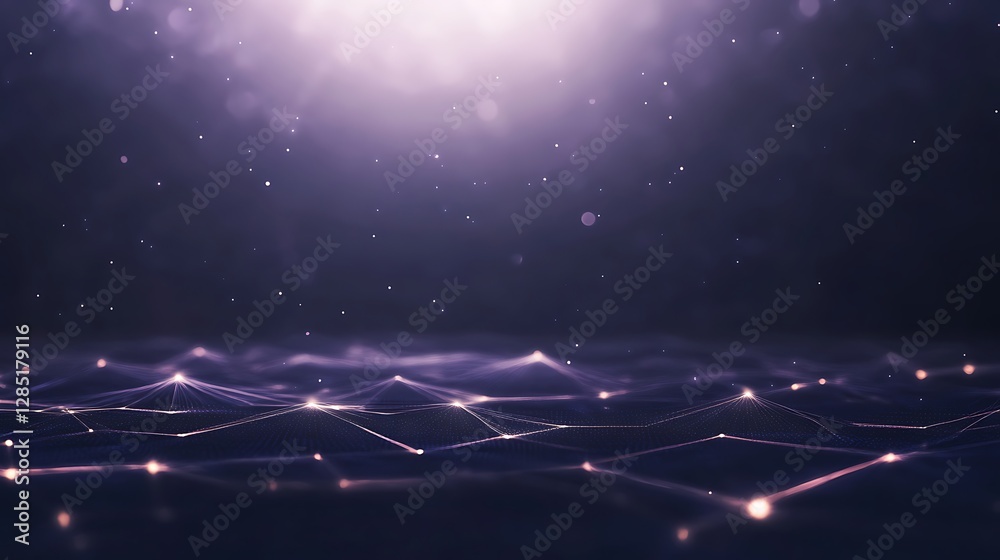 Aufkleber Abstract digital landscape with glowing lines and particles against a dark background.