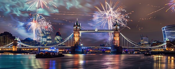 Tower Bridge Illuminated by Fireworks