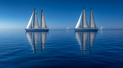 Calm Sea, Sailing Vessels, Perfect Reflection