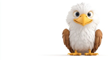 Fototapeta premium Cute Fluffy Baby Eagle Cartoon White Background