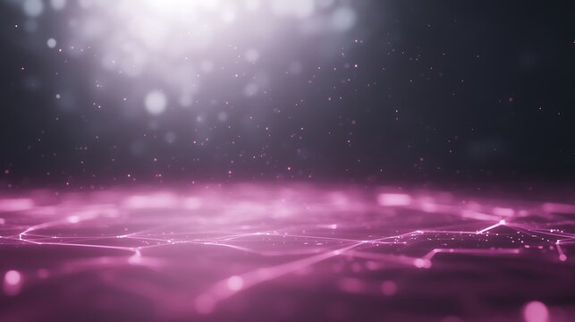 Abstract pink background with glowing particles and a soft light effect.