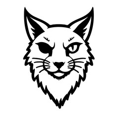 Monochrome One-Eyed Cat Face Illustration