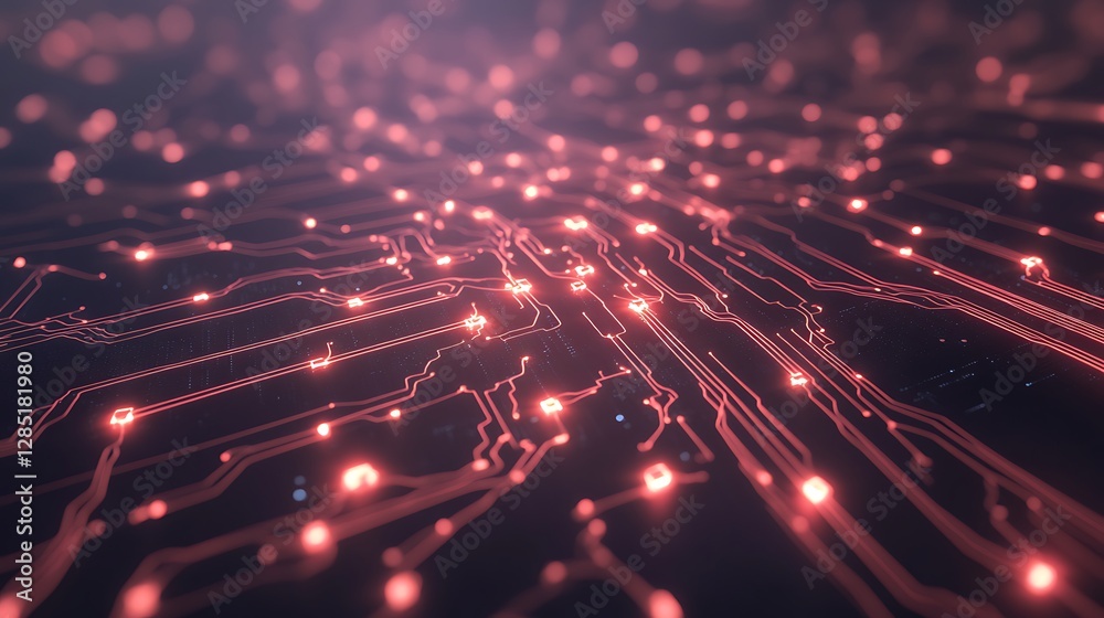 Poster Abstract circuitry with glowing lines and nodes, creating a technological vibe.