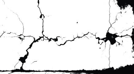 Cracks overlay textured. Distressed black texture.  Cracked wall. Damage surface. Vector illustration.