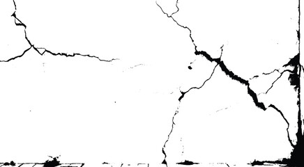 Surface cracks and fissures in ground, concrete, crevices from disaster top view. Breaks on land surface from earthquake isolated on white background. Broken ground, wall, glass pattern effect. Damage
