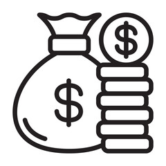 Minimalist outline icon of a money bag with a dollar sign and stacked coins Symbolizing wealth savings investment finance and financial growth Perfect for business and economic concepts