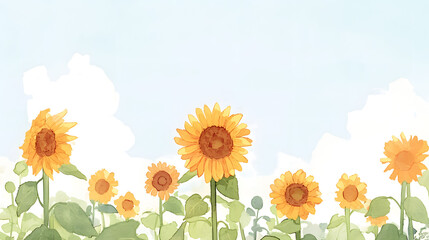 Obraz premium A sunflower field under a bright, clear blue sky, with the sun shining warmly, Generative AI
