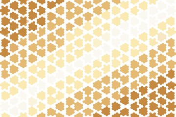 Hexagonal floral geometric pattern with abstract pixel art style in warm orange and beige. Decorative tile concept