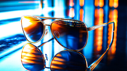sunglasses on blue background