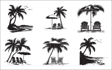 set of palm trees silhouettes