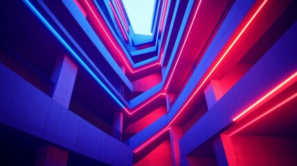 Obraz premium Abstract Architecture with Neon Lights in Modern Urban Setting