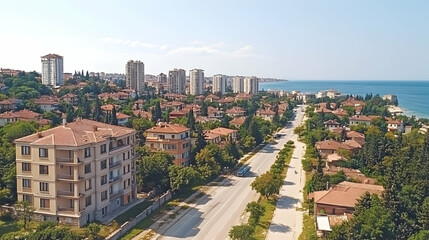 Naklejka premium Coastal Town Aerial View (1)
